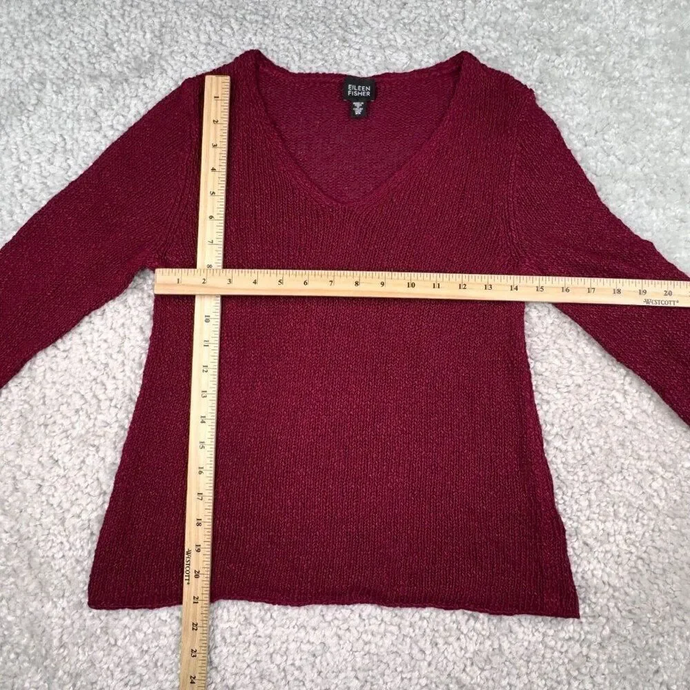 Eileen Fisher Italian Yarn Linen Blend V-Neck Sweater Cranberry Red